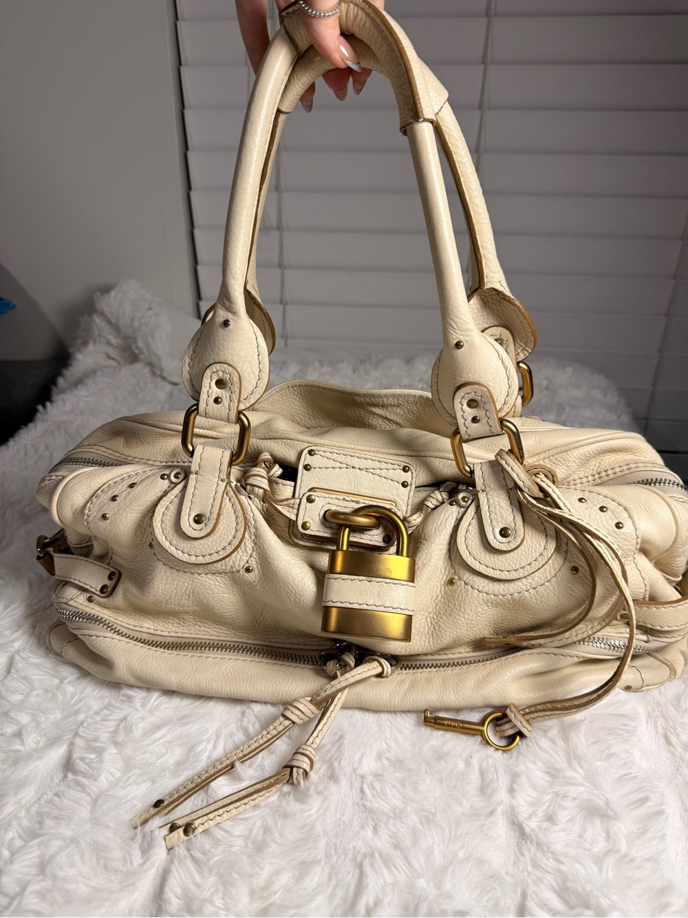 Chloe Cream Leather Padlock Shoulder Bag